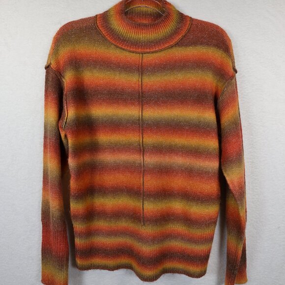 beachlunchlounge Mock Neck Sweater Womens Small Shadow Stripe Fall Colors - Picture 1 of 6